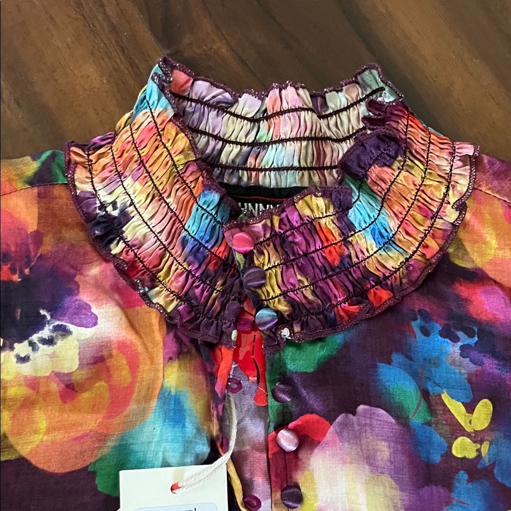 New Johnny Was 100% Silk SMOCKED NECK FIELD DRESS - Picture 9 of 16